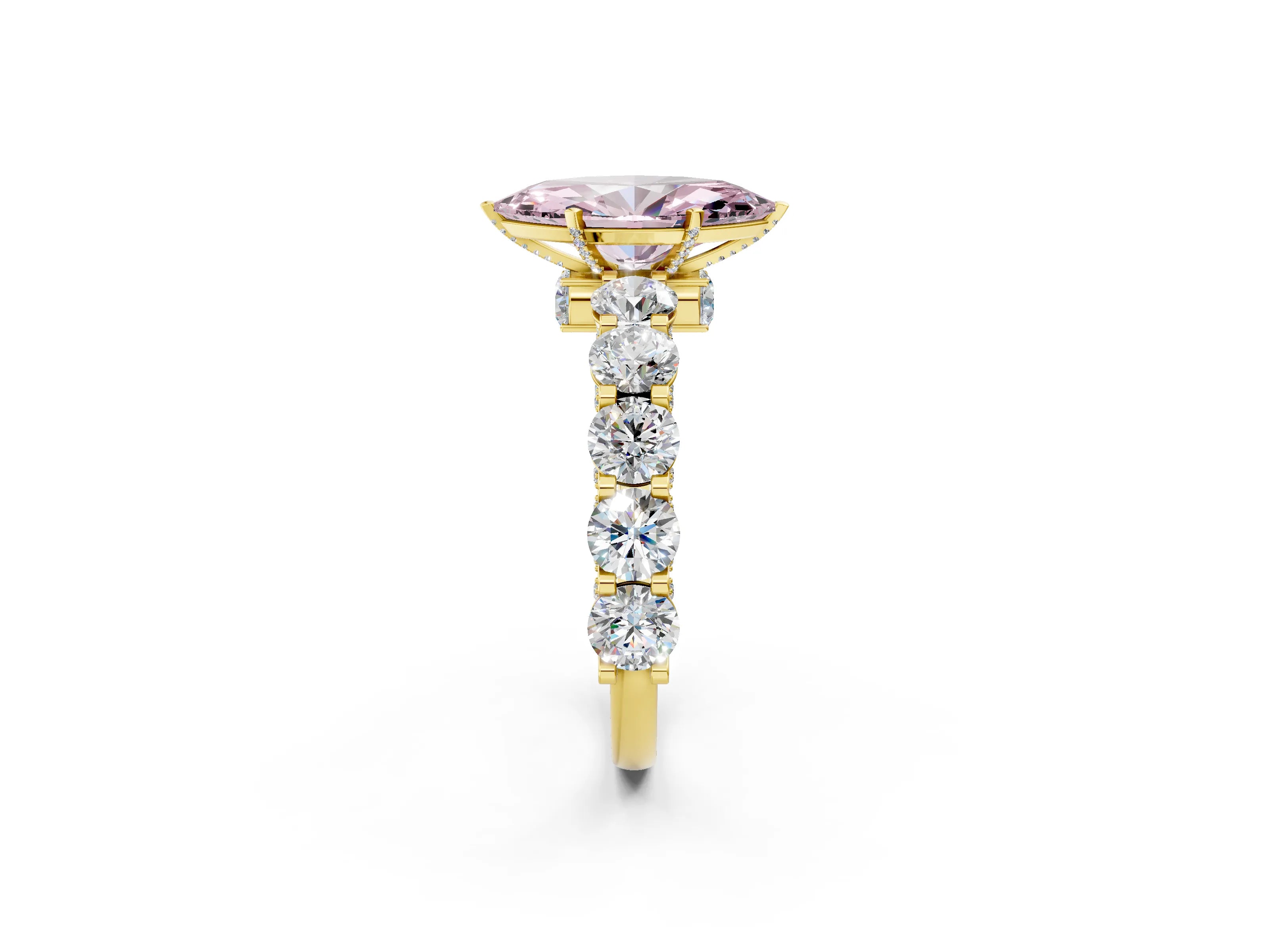 Yellow gold Fancy Pink Marquise Cut Diamond Side Stone Engagement Ring with Four-Prong Setting_50