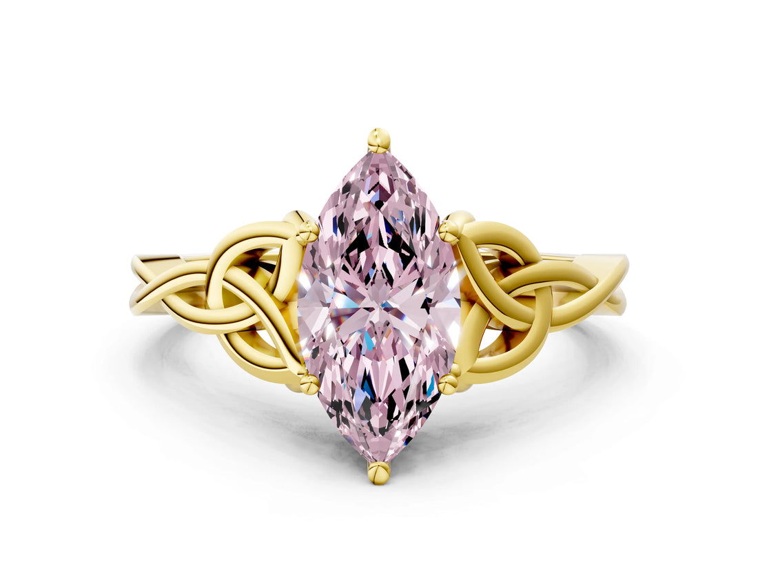 Yellow gold Fancy Pink Marquise Cut Diamond Solitaire Celtic Knot Ring with Four-Prong Setting_60