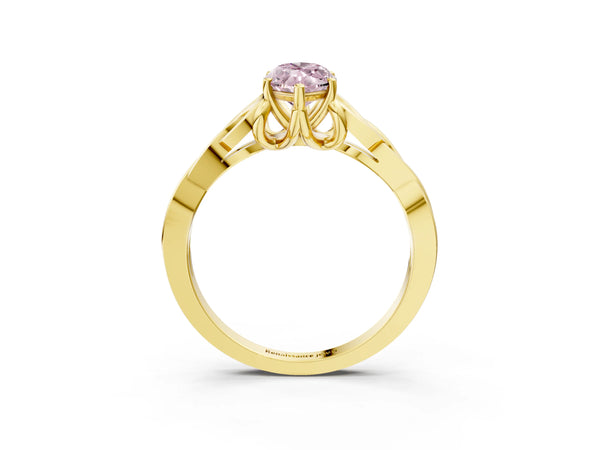 Yellow gold Fancy Pink Marquise Cut Diamond Solitaire Celtic Knot Ring with Four-Prong Setting