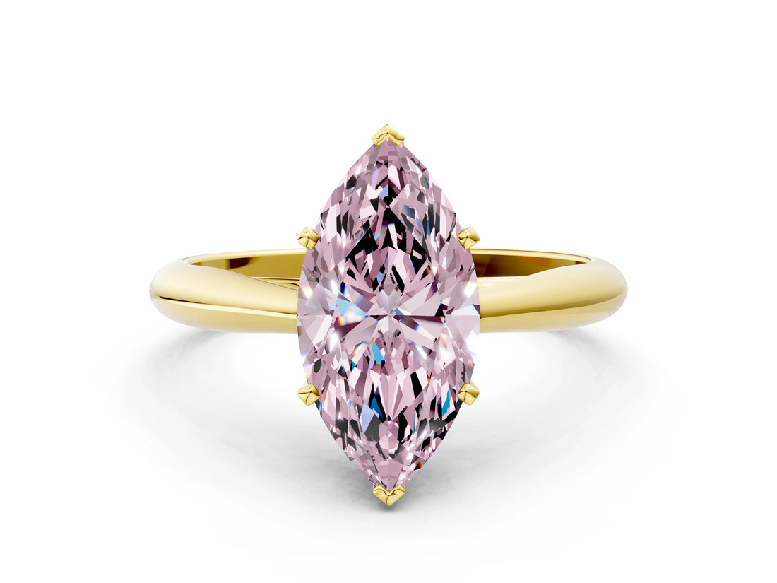 Yellow gold Fancy Pink Marquise Cut Diamond Solitaire Engagement Ring with Cathedral Setting and Four-Prong Mount_90
