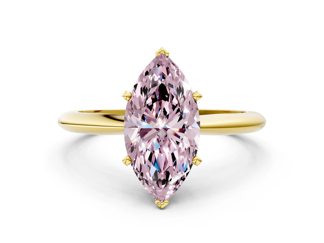 Yellow gold Fancy Pink Marquise Cut Diamond Solitaire Engagement Ring with Classic Band and Four-Prong Setting_36