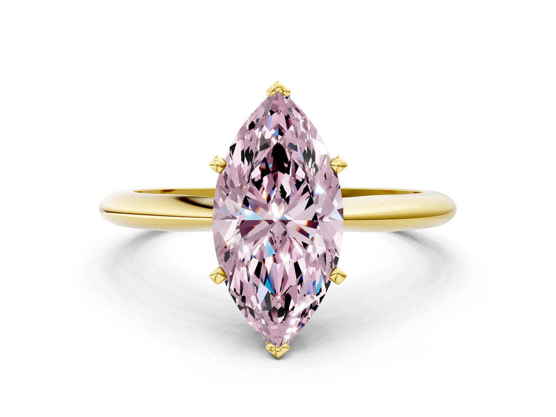 Yellow gold Fancy Pink Marquise Cut Diamond Solitaire Engagement Ring with Classic Band and Four-Prong Setting_87