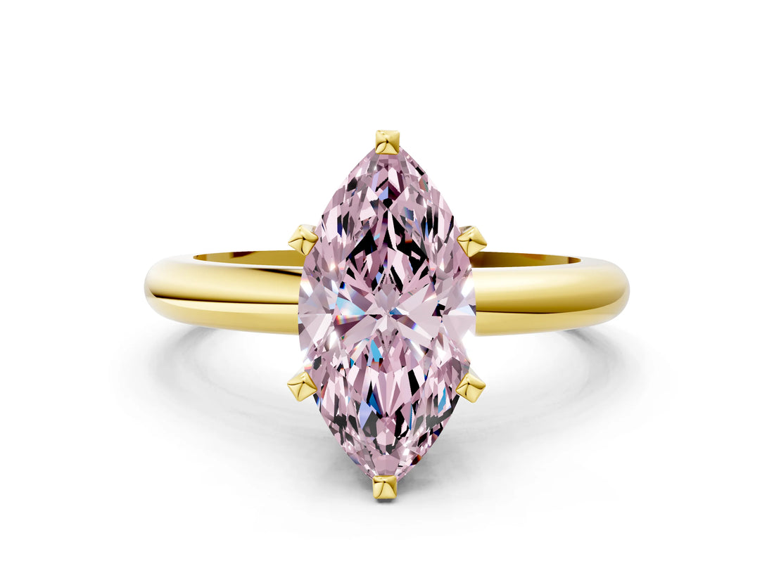 Yellow gold Fancy Pink Marquise Cut Diamond Solitaire Engagement Ring with Round Band and Four-Prong Setting_138