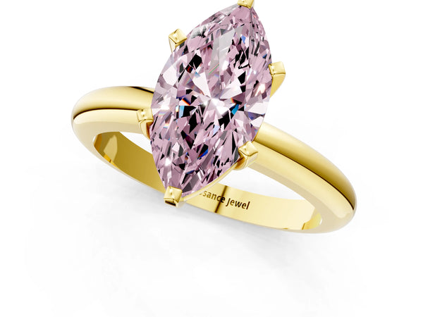 Yellow Gold Marquise Classic Solitaire Engagement Ring Setting for Fancy Pink Center