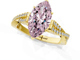 Yellow gold Fancy Pink Marquise Cut Diamond Solitaire Engagement Ring with Twisted Pavé Band and Four-Prong Setting_45