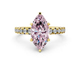 Yellow gold Fancy Pink Marquise Cut Diamond Solitaire Pavé Engagement Ring with Round Band and Prong Setting_36