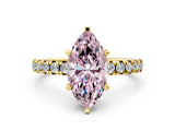 Yellow gold Fancy Pink Marquise Cut Diamond Solitaire Pavé Engagement Ring with Round Band and Prong Setting_78