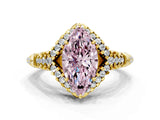 Yellow gold Fancy Pink Marquise Cut Diamond Solitaire Ring with Hidden Halo and Pavé Band_27