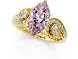 Yellow gold Fancy Pink Marquise Cut Diamond Solitaire Ring with Milgrain Pavé Band and Four-Prong Setting_156