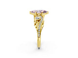 Yellow gold Fancy Pink Marquise Cut Diamond Solitaire Ring with Milgrain Pavé Band and Four-Prong Setting_157