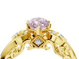Yellow gold Fancy Pink Marquise Cut Diamond Solitaire Ring with Milgrain Pavé Band and Four-Prong Setting_159