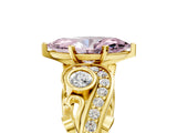 Yellow gold Fancy Pink Marquise Cut Diamond Solitaire Ring with Milgrain Pavé Band and Four-Prong Setting_160