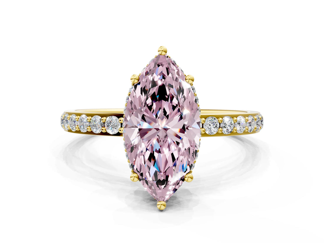 Yellow gold Fancy Pink Marquise Cut Diamond Solitaire Ring with Pavé Band and Hidden Halo_20