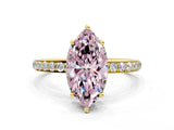 Yellow gold Fancy Pink Marquise Cut Diamond Solitaire Ring with Pavé Band and Hidden Halo_20