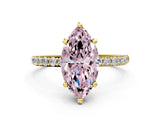 Yellow gold Fancy Pink Marquise Cut Diamond Solitaire Ring with Pave Band and Four Prong Setting_109