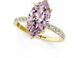 Yellow gold Fancy Pink Marquise Cut Diamond Solitaire Ring with Pave Band and Four Prong Setting_110