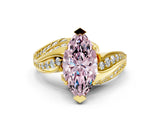 Yellow gold Fancy Pink Marquise Cut Diamond Solitaire Ring with Prong Setting and Twisted Pavé Band_12