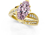 Yellow gold Fancy Pink Marquise Cut Diamond Solitaire Ring with Prong Setting and Twisted Pavé Band_13