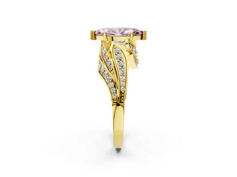 Yellow gold Fancy Pink Marquise Cut Diamond Solitaire Ring with Prong Setting and Twisted Pavé Band_14