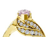 Yellow gold Fancy Pink Marquise Cut Diamond Solitaire Ring with Prong Setting and Twisted Pavé Band_16