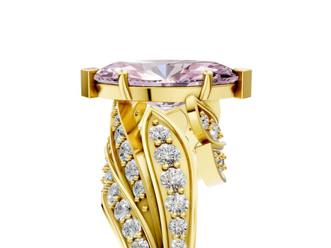 Yellow gold Fancy Pink Marquise Cut Diamond Solitaire Ring with Prong Setting and Twisted Pavé Band_5