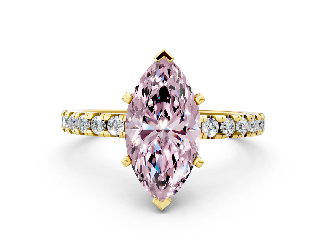 Yellow gold Fancy Pink Marquise Cut Diamond Solitaire Ring with Round  Pavé Band and Four-Prong Setting_36