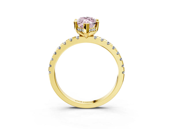 Yellow Gold Marquise Hidden Halo Solitaire Engagement Ring Setting for Fancy Pink Center with Single Row Pave Band