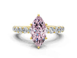 Yellow gold Fancy Pink Marquise Cut Diamond Solitaire Ring with Shared Prong Pavé Band and Four-Prong Setting_58