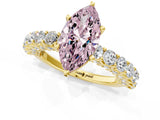Yellow gold Fancy Pink Marquise Cut Diamond Solitaire Ring with Shared Prong Pavé Band and Four-Prong Setting_59