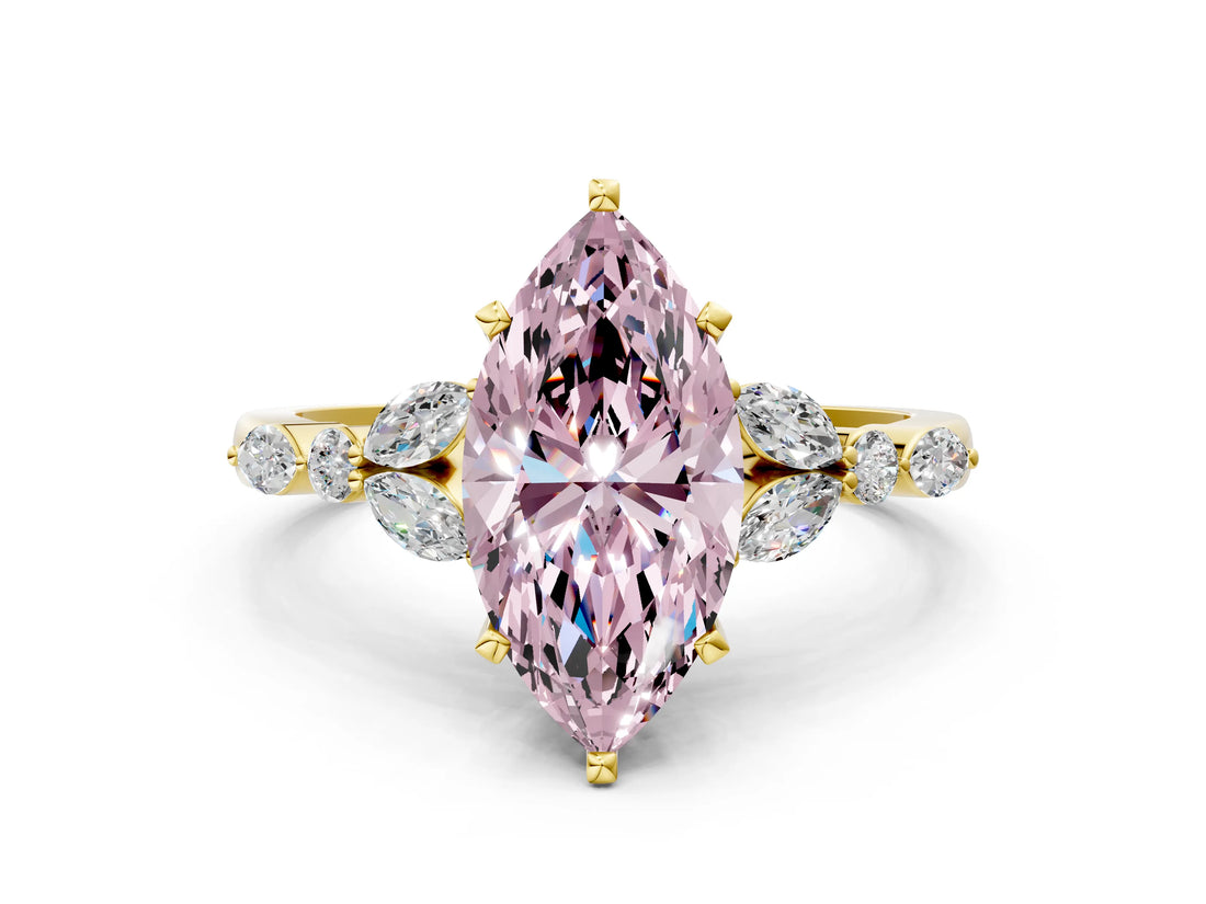 Yellow gold Fancy Pink Marquise Cut Diamond Solitaire Ring with Side Stones and Four-Prong Setting_49