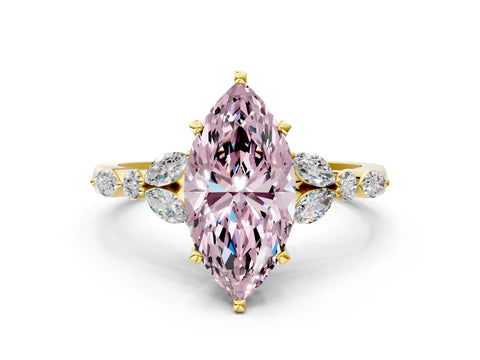 Yellow gold Fancy Pink Marquise Cut Diamond Solitaire Ring with Side Stones and Four-Prong Setting_49