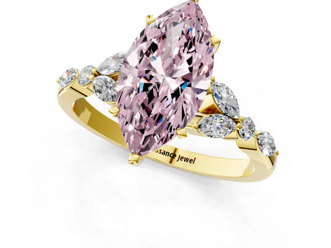 Yellow gold Fancy Pink Marquise Cut Diamond Solitaire Ring with Side Stones and Four-Prong Setting_50