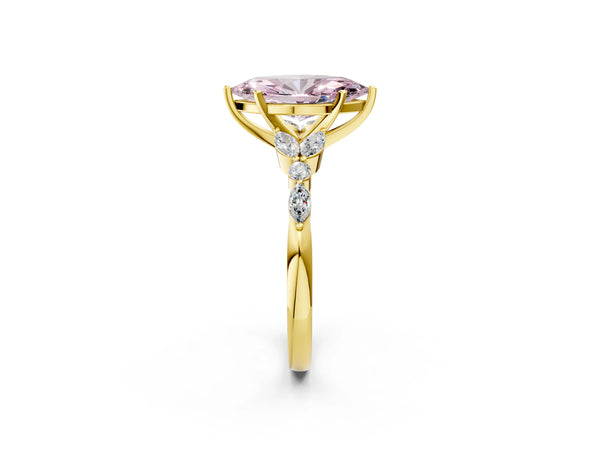 Yellow Gold Marquise Engagement Ring Setting for Fancy Pink Center with Marquise Pairs and Accents