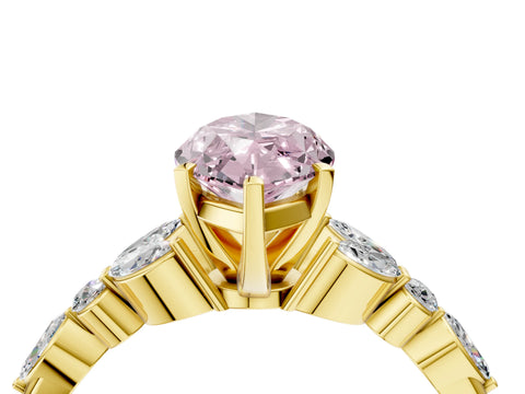 Yellow gold Fancy Pink Marquise Cut Diamond Solitaire Ring with Side Stones and Four-Prong Setting_53