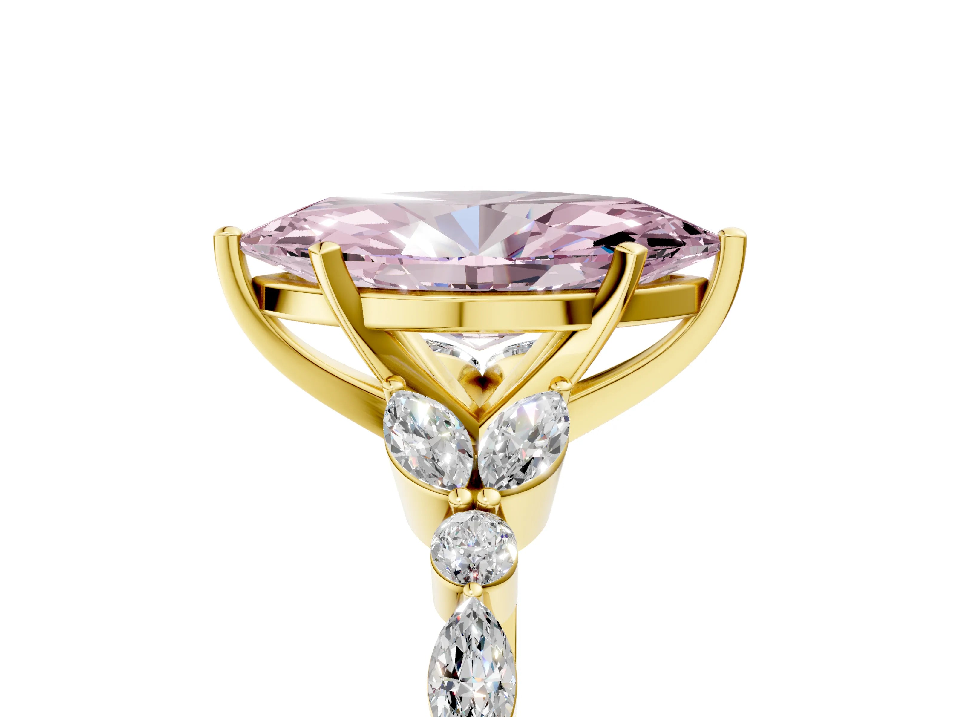 Yellow gold Fancy Pink Marquise Cut Diamond Solitaire Ring with Side Stones and Four-Prong Setting_54