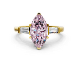 Yellow gold Fancy Pink Marquise  Cut Diamond Solitaire Ring with Tapered Baguette Accents and Four-Prong Setting_62