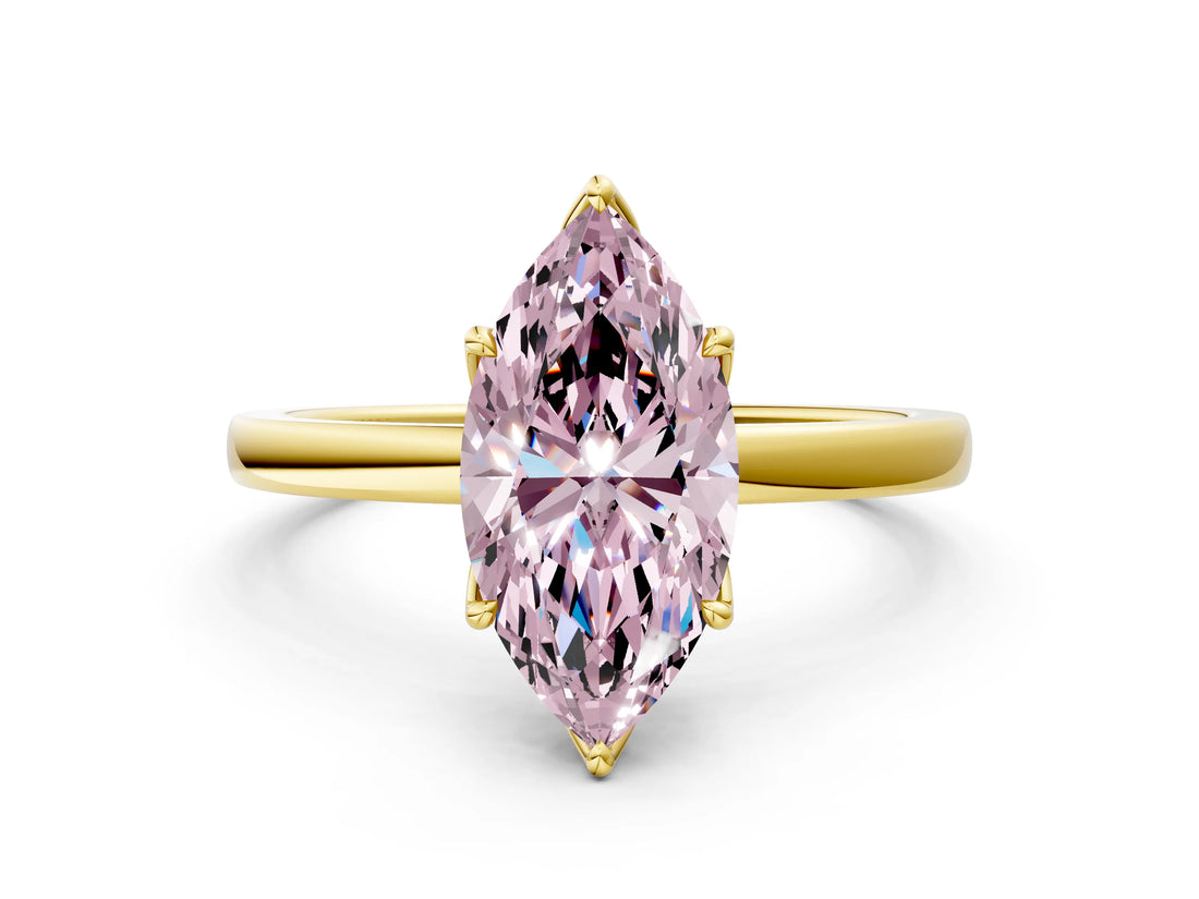 Yellow gold Fancy Pink Marquise Cut Diamond Solitaire Ring with Thin Band and Prong Setting_12