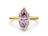 Yellow gold Fancy Pink Marquise Cut Diamond Solitaire Ring with Thin Band and Prong Setting_12