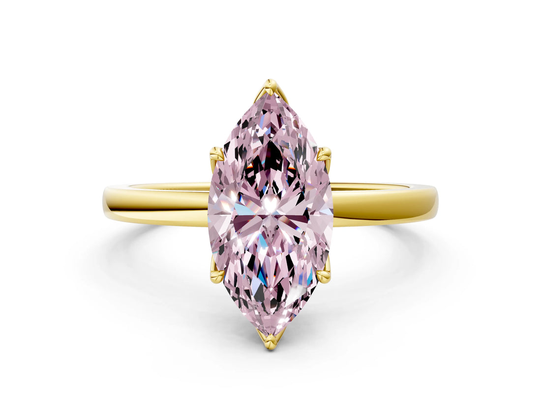 Yellow gold Fancy Pink Marquise Cut Diamond Solitaire Ring with Thin Band and Prong Setting_24