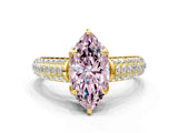 Yellow gold Fancy Pink Marquise Cut Diamond Solitaire Ring with Three-Row Pavé Band and Four-Prong Setting_36