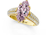 Yellow gold Fancy Pink Marquise Cut Diamond Solitaire Ring with Three-Row Pavé Band and Four-Prong Setting_37