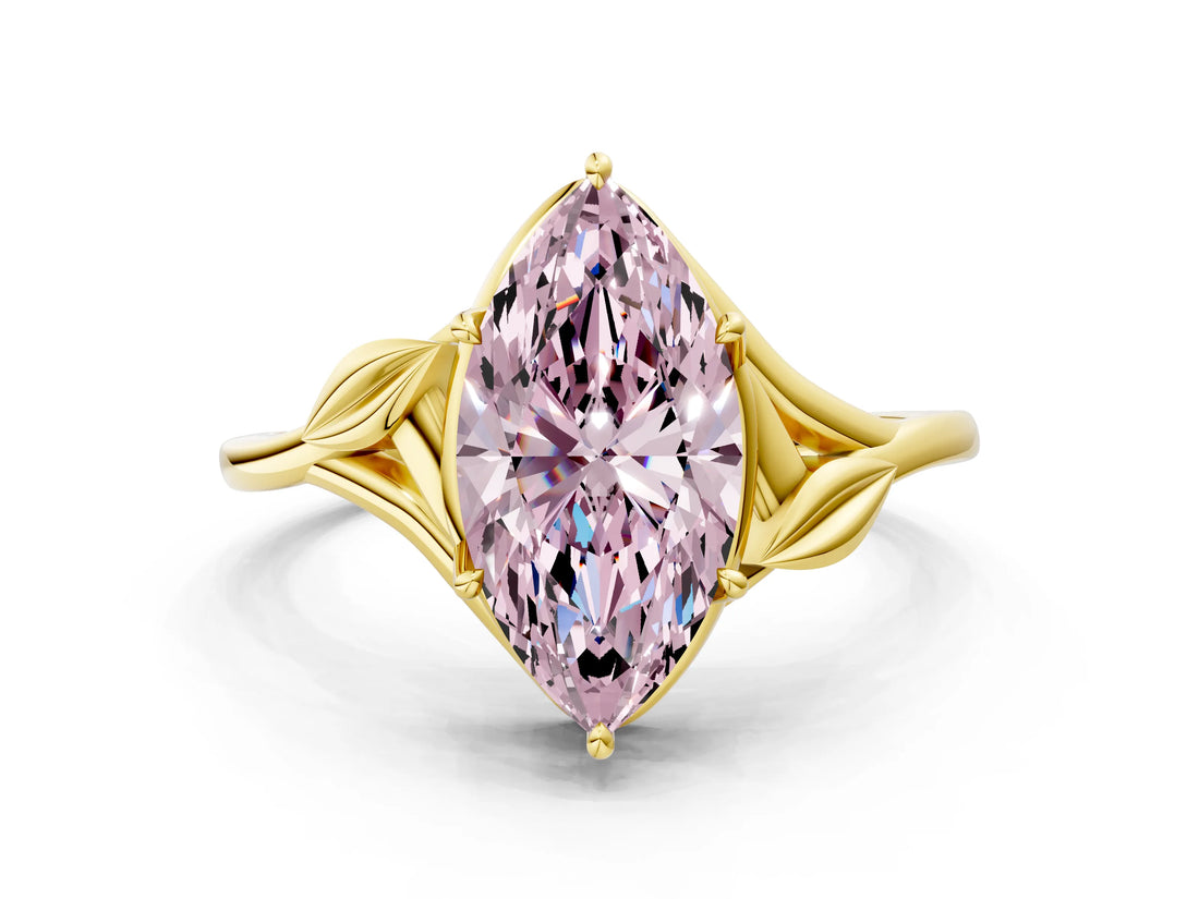 Yellow gold Fancy Pink Marquise Cut Diamond Solitaire Ring with Twist Band and Four-Prong Setting_57