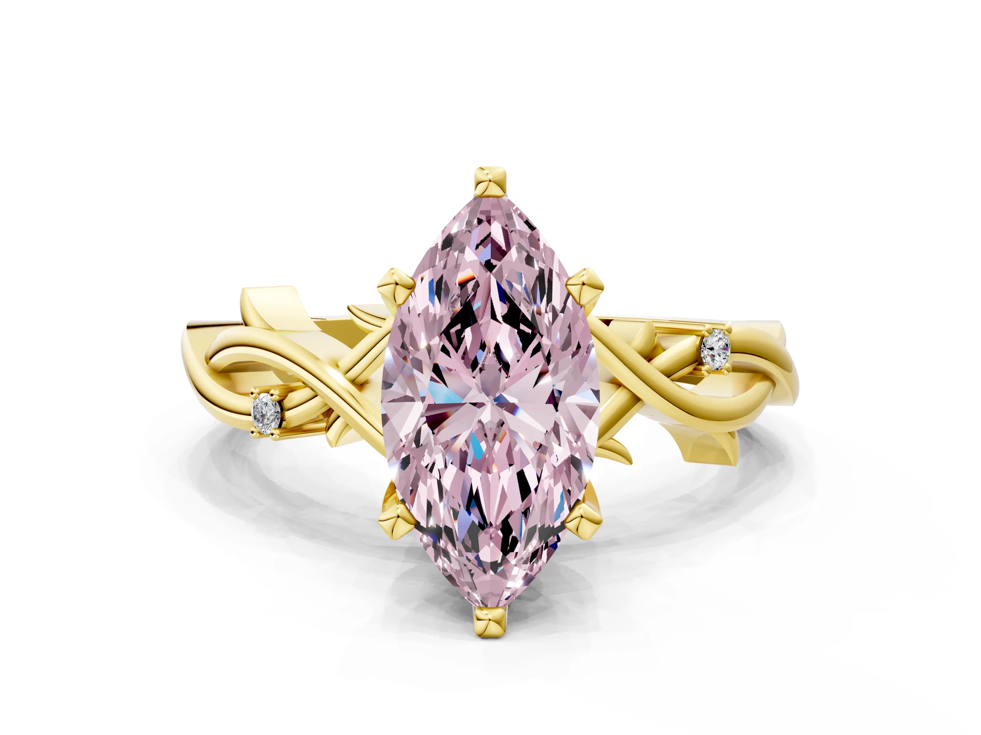 Yellow gold Fancy Pink Marquise Cut Diamond Solitaire Ring with Twisted Band and Prong Setting_203
