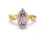 Yellow gold Fancy Pink Marquise Cut Diamond Solitaire Ring with Twisted Band and Prong Setting_203
