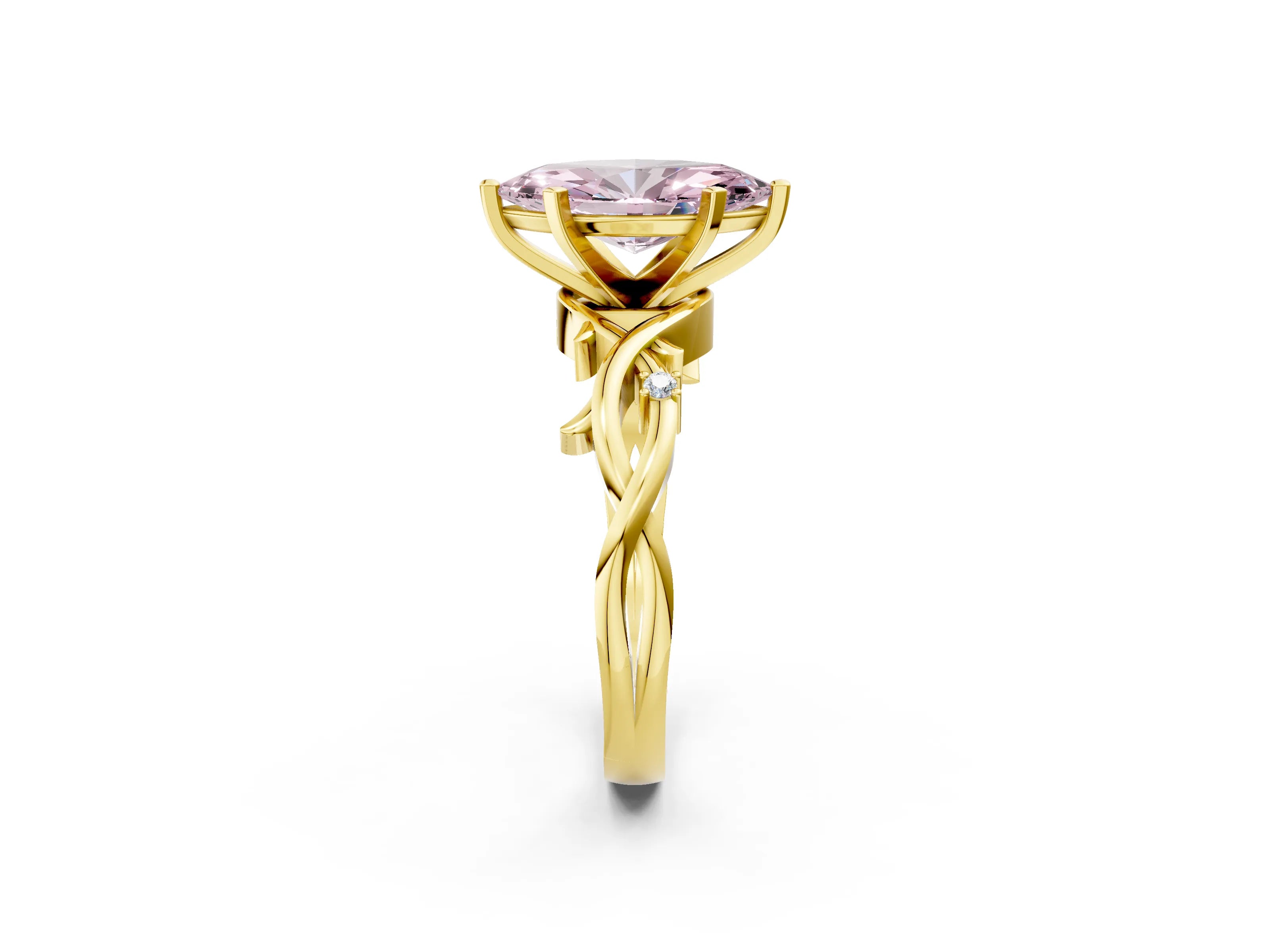 Yellow gold Fancy Pink Marquise Cut Diamond Solitaire Ring with Twisted Band and Prong Setting_205