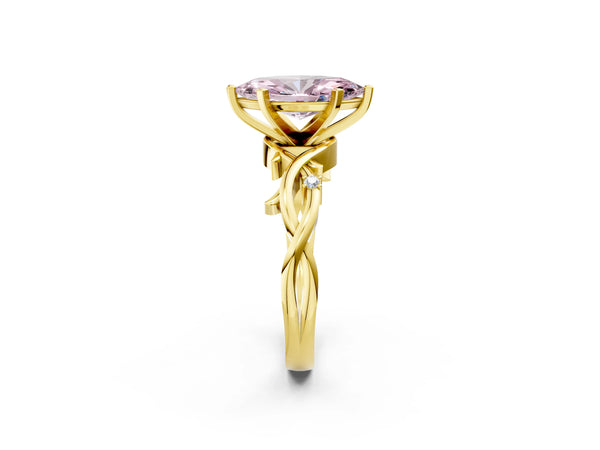 Yellow Gold Marquise Solitaire Engagement Ring Setting for Fancy Pink Center with Vine Twist Band