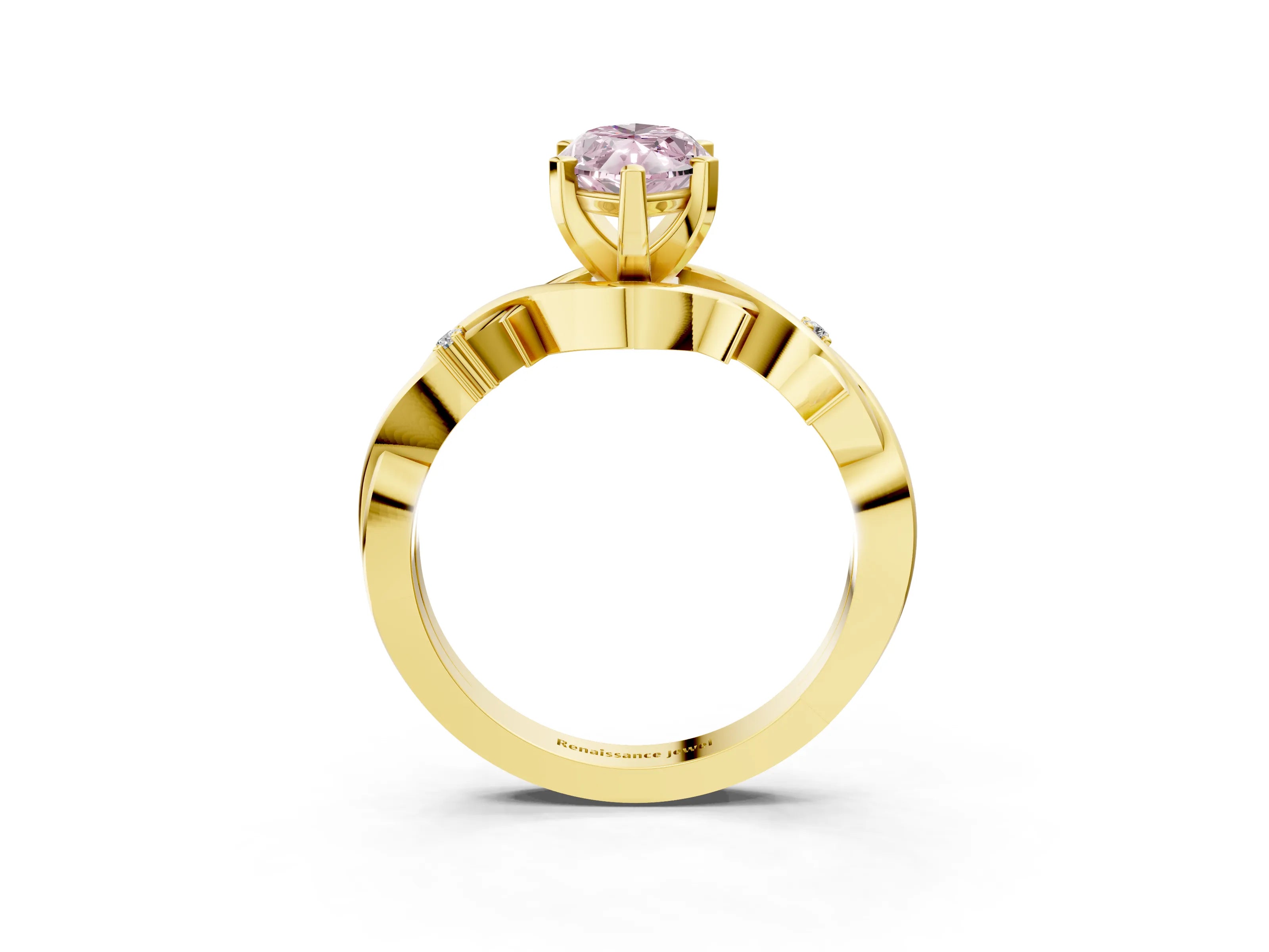 Yellow gold Fancy Pink Marquise Cut Diamond Solitaire Ring with Twisted Band and Prong Setting_206