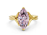 Yellow gold Fancy Pink Marquise Cut Diamond Solitaire Twist Band Prong Setting Ring_67