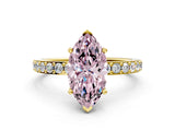 Yellow gold Fancy Pink Marquise  Cut Diamond Solitaire with Pave Band and Four-Prong Setting