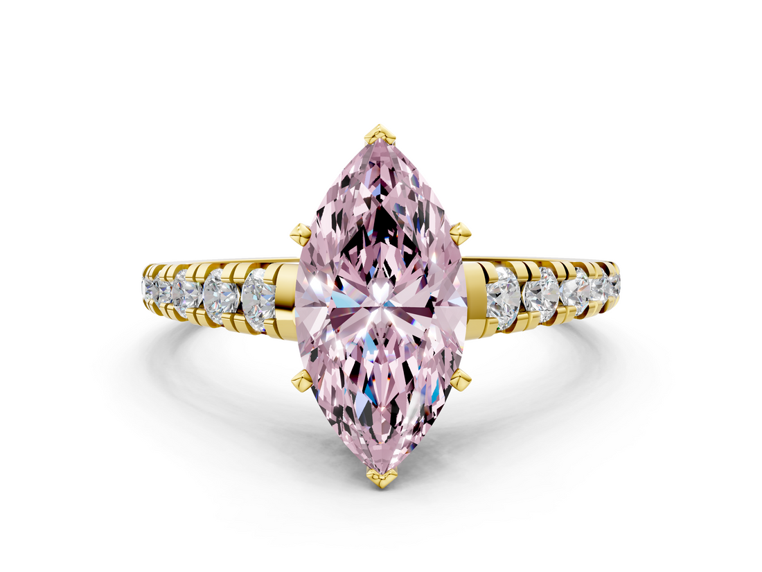 Yellow gold Fancy Pink Marquise  Cut Diamond Solitaire with Pave Band and Four-Prong Setting_127
